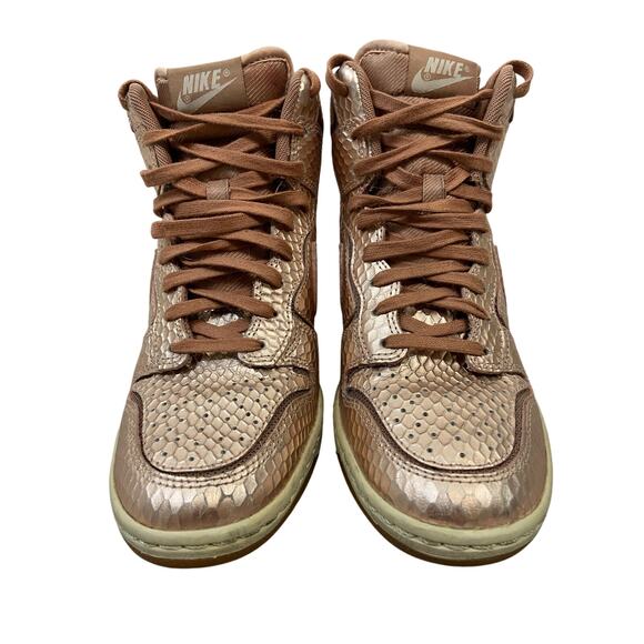 Nike Sky Hi Dunk Wedge High Top Sneakers Lace Up Snake Metallic Rose Gold Size 6 - Picture 5 of 11